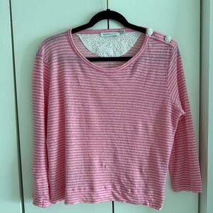 See by Chloe Pink and White Striped Quarter Sleeve Shirt w/ Anchor Button Detail